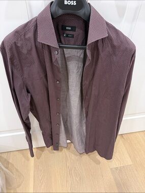 BOSS Men's Burgundy Microdot Button-Up slim fit Shirt